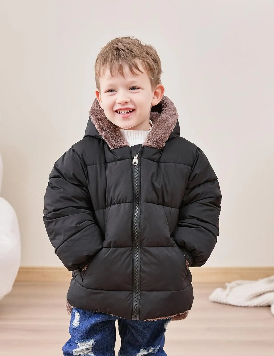 Enlifety 6M-5T Baby Toddler Winter Fleece Coat Boys Girls Cute Bear Ear Hooded Jackets with Pockets