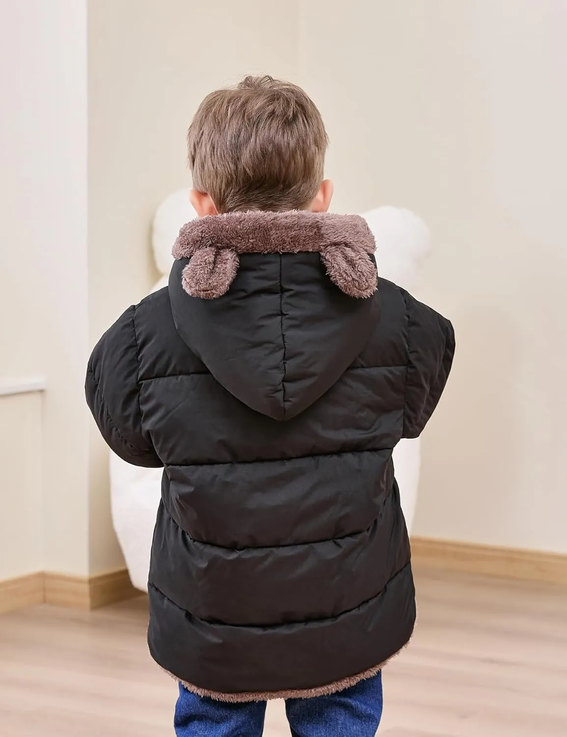 Enlifety 6M-5T Baby Toddler Winter Fleece Coat Boys Girls Cute Bear Ear Hooded Jackets with Pockets