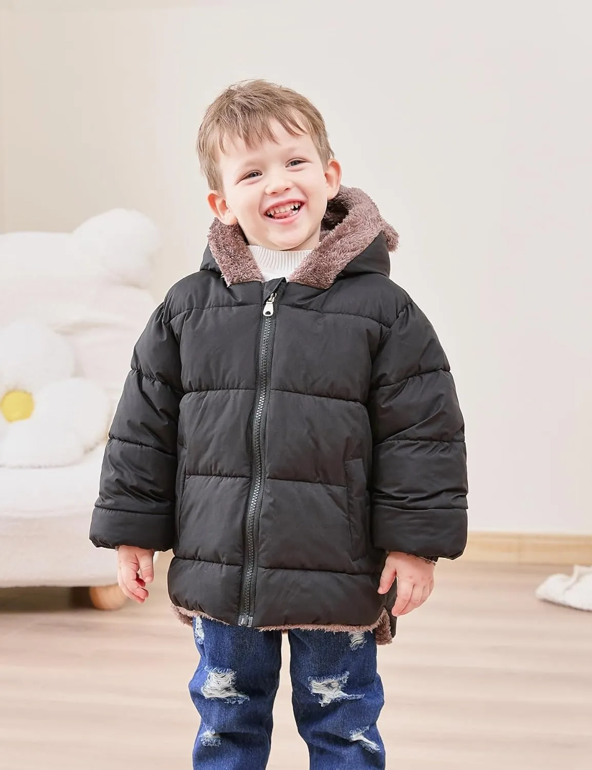 Enlifety 6M-5T Baby Toddler Winter Fleece Coat Boys Girls Cute Bear Ear Hooded Jackets with Pockets