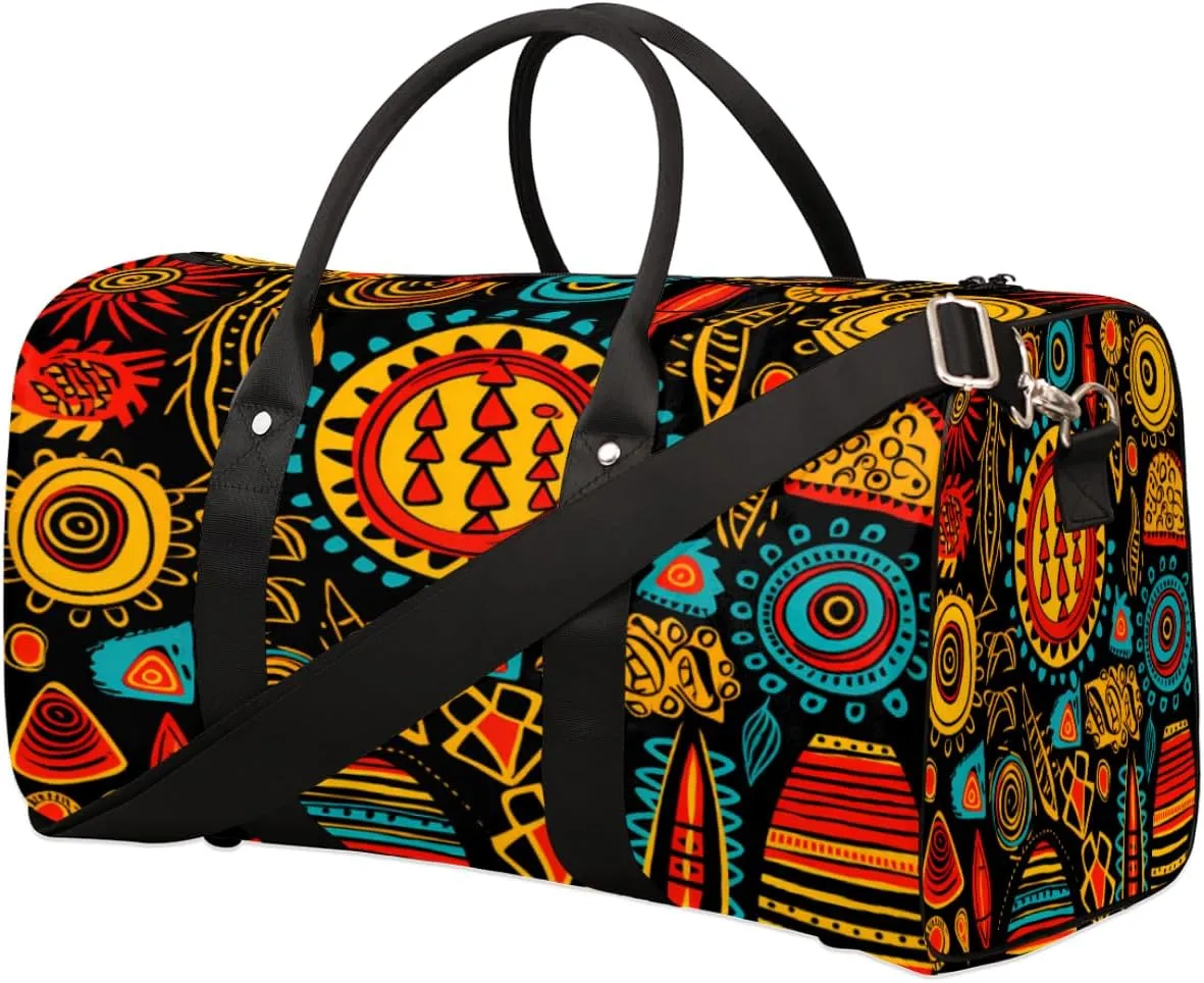 Ethnic Pattern Travel Duffel Bag for Women Men, African Print Sport Tote Gym Bag Foldable Weekender Overnight Bag Waterproof Carry On Luggage Bag