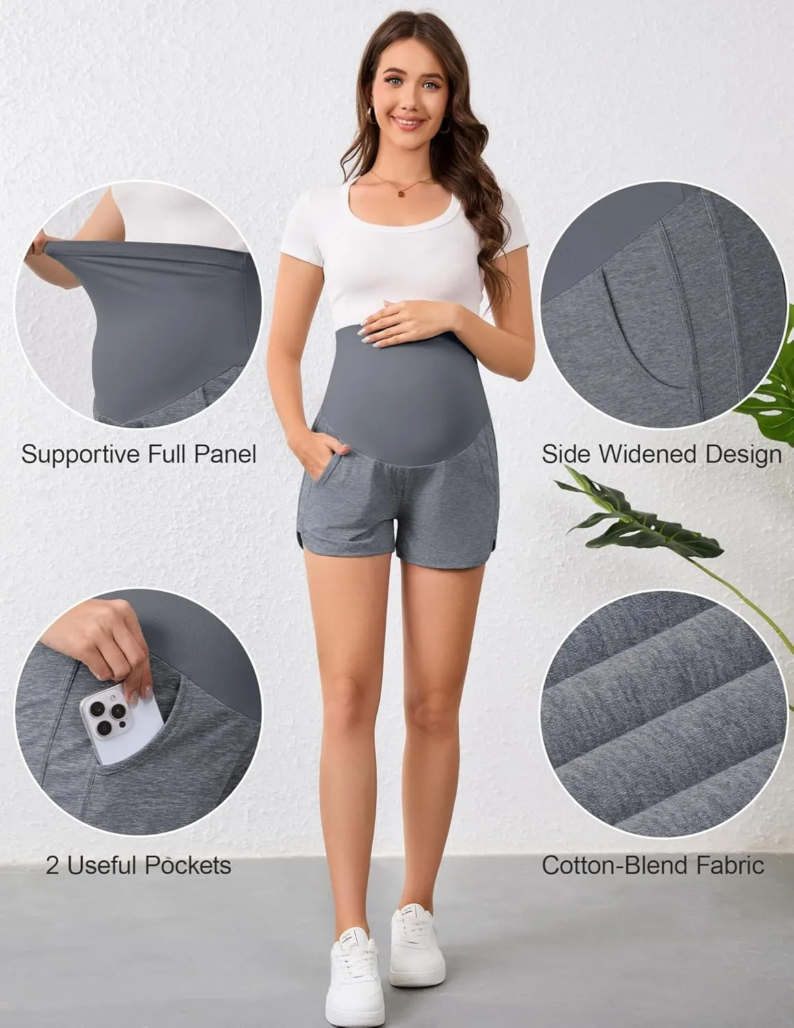 FABRACK Women's Maternity Shorts Over Belly Pregnancy Athletic Workout Running Lounge Sleep Pajama Shorts with Pockets