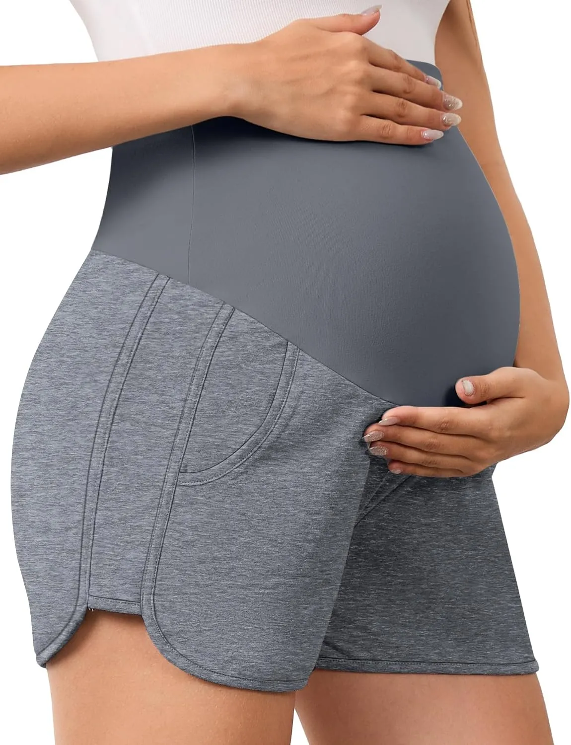 FABRACK Women's Maternity Shorts Over Belly Pregnancy Athletic Workout Running Lounge Sleep Pajama Shorts with Pockets