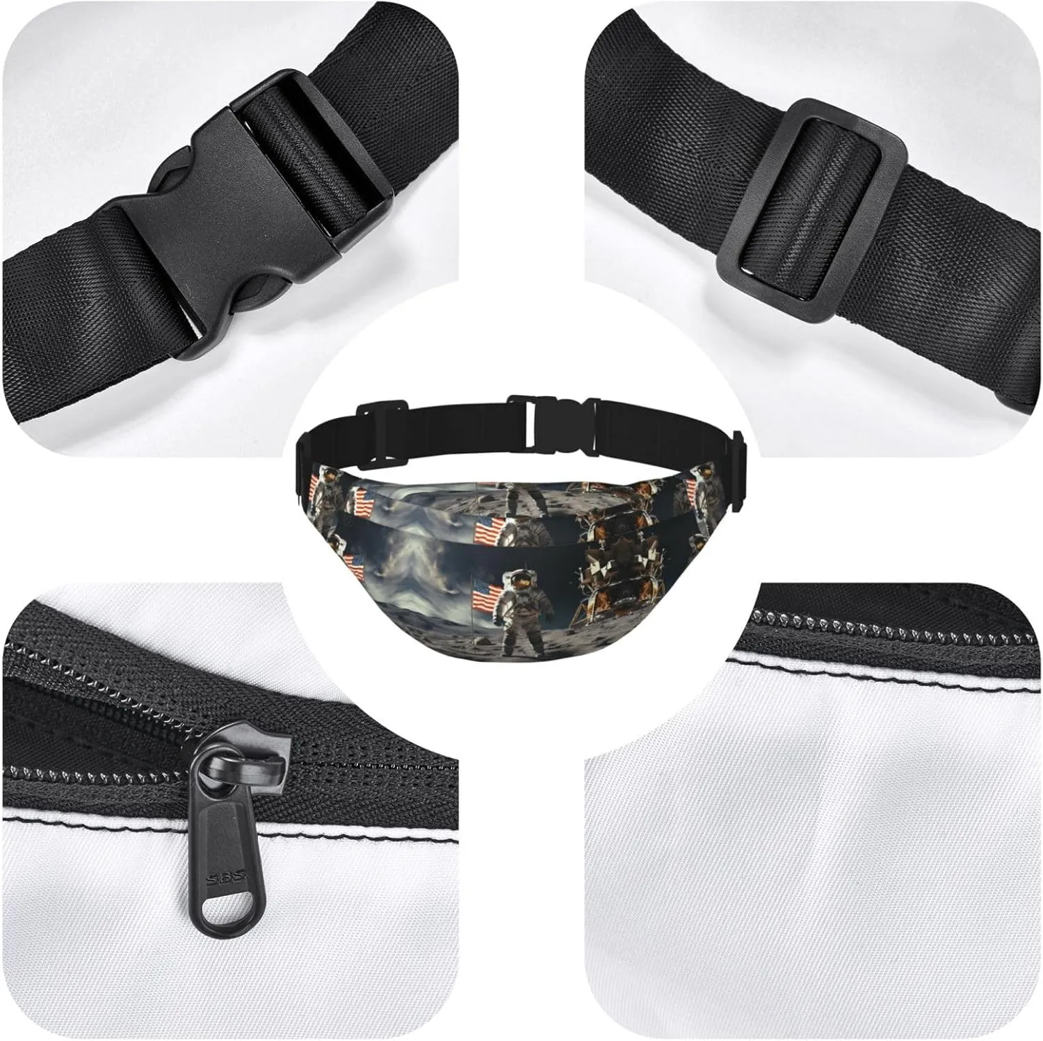 Fanny Pack for Women Men Astronaut Landing on The Moon Waist Bag Waterproof Belt Bag with Adjustable Strap