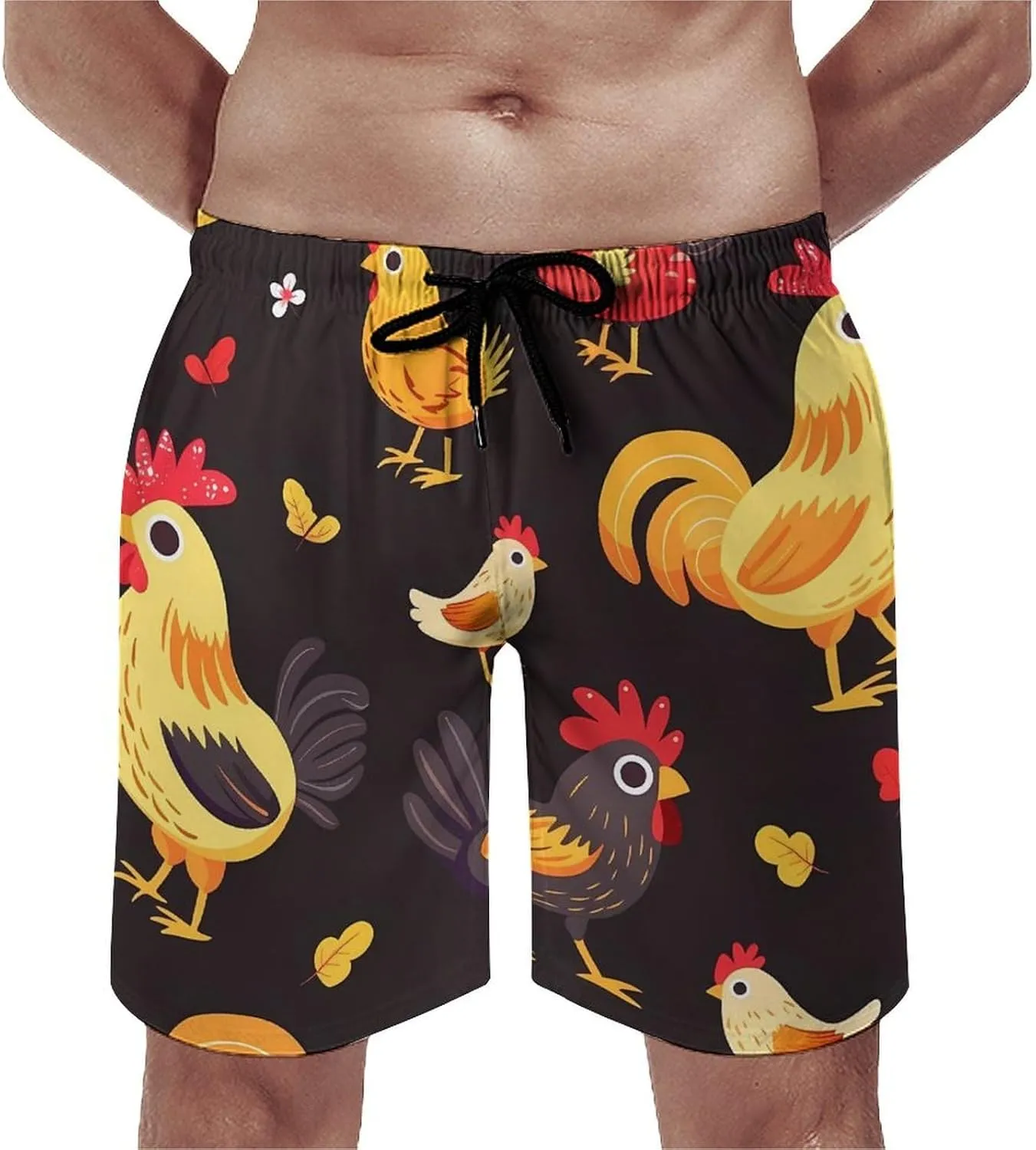 Farmhouse Rooster Chicken Hen Men's Swim Trunks Quick Dry Board Shorts Breathable Summer Beach Shorts Bathing Suits