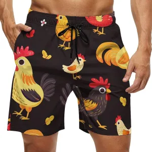 Farmhouse Rooster Chicken Hen Men's Swim Trunks Quick Dry Board Shorts Breathable Summer Beach Shorts Bathing Suits