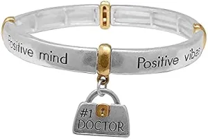 Fashion Jewelry ~ Two-tone Doctor Bag Charm Stretch Bracelet Silvertone Causal for Women Teens Girlfriends Birthday Gifts