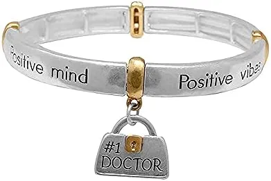 Fashion Jewelry ~ Two-tone Doctor Bag Charm Stretch Bracelet Silvertone Causal for Women Teens Girlfriends Birthday Gifts