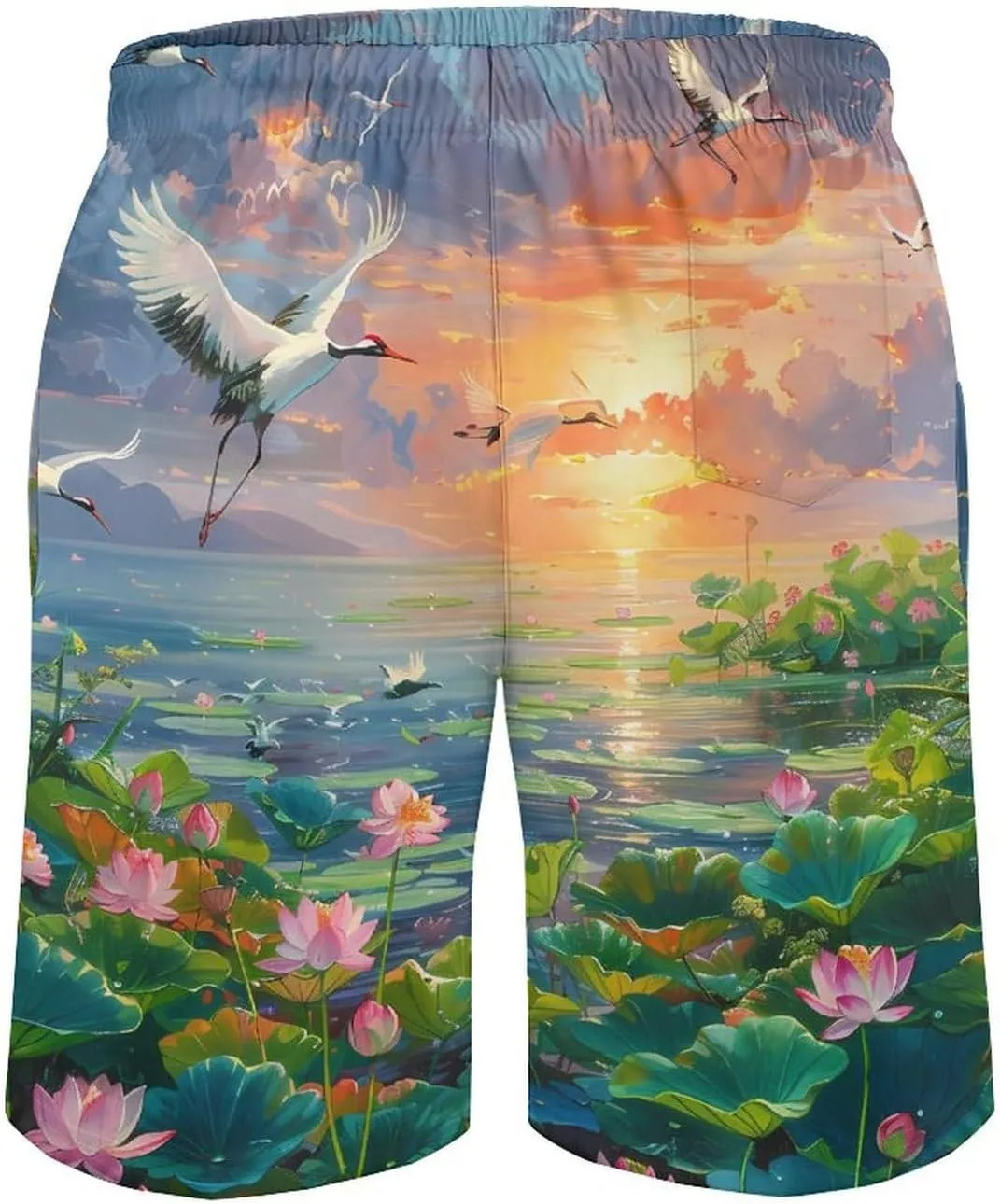 Feng Shui Lotuses Flower Blooming Men's Swim Trunks Quick Dry Board Shorts Breathable Summer Beach Shorts Bathing Suits