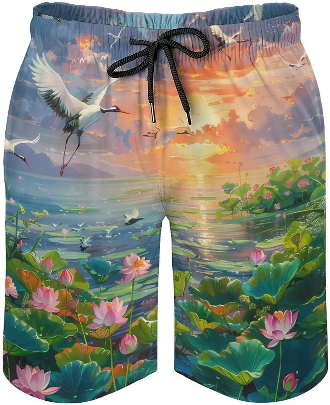 Feng Shui Lotuses Flower Blooming Men's Swim Trunks Quick Dry Board Shorts Breathable Summer Beach Shorts Bathing Suits