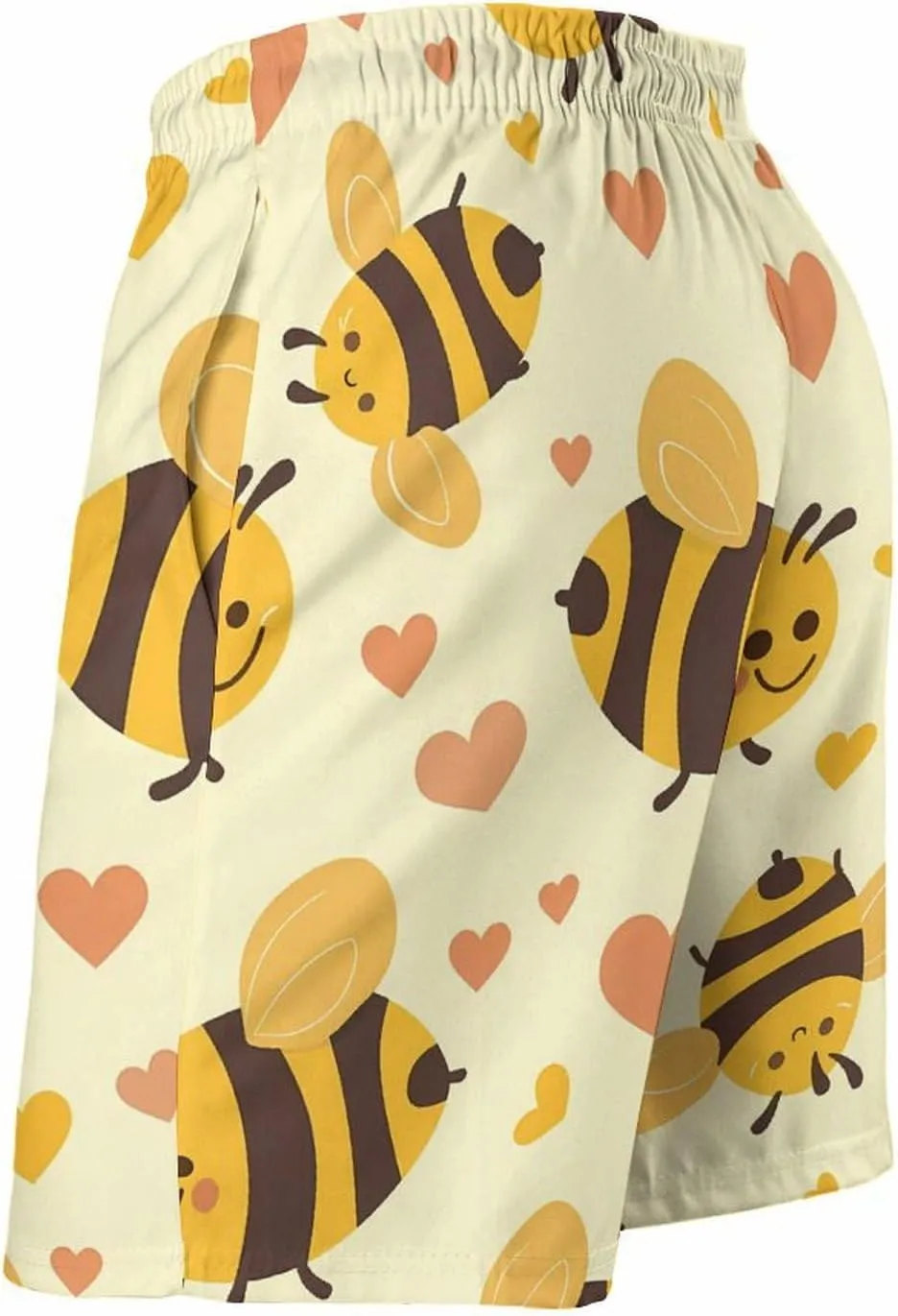 Flying Yellow Bees Hearts Men's Swim Trunks Quick Dry Board Shorts Breathable Summer Beach Shorts Bathing Suits