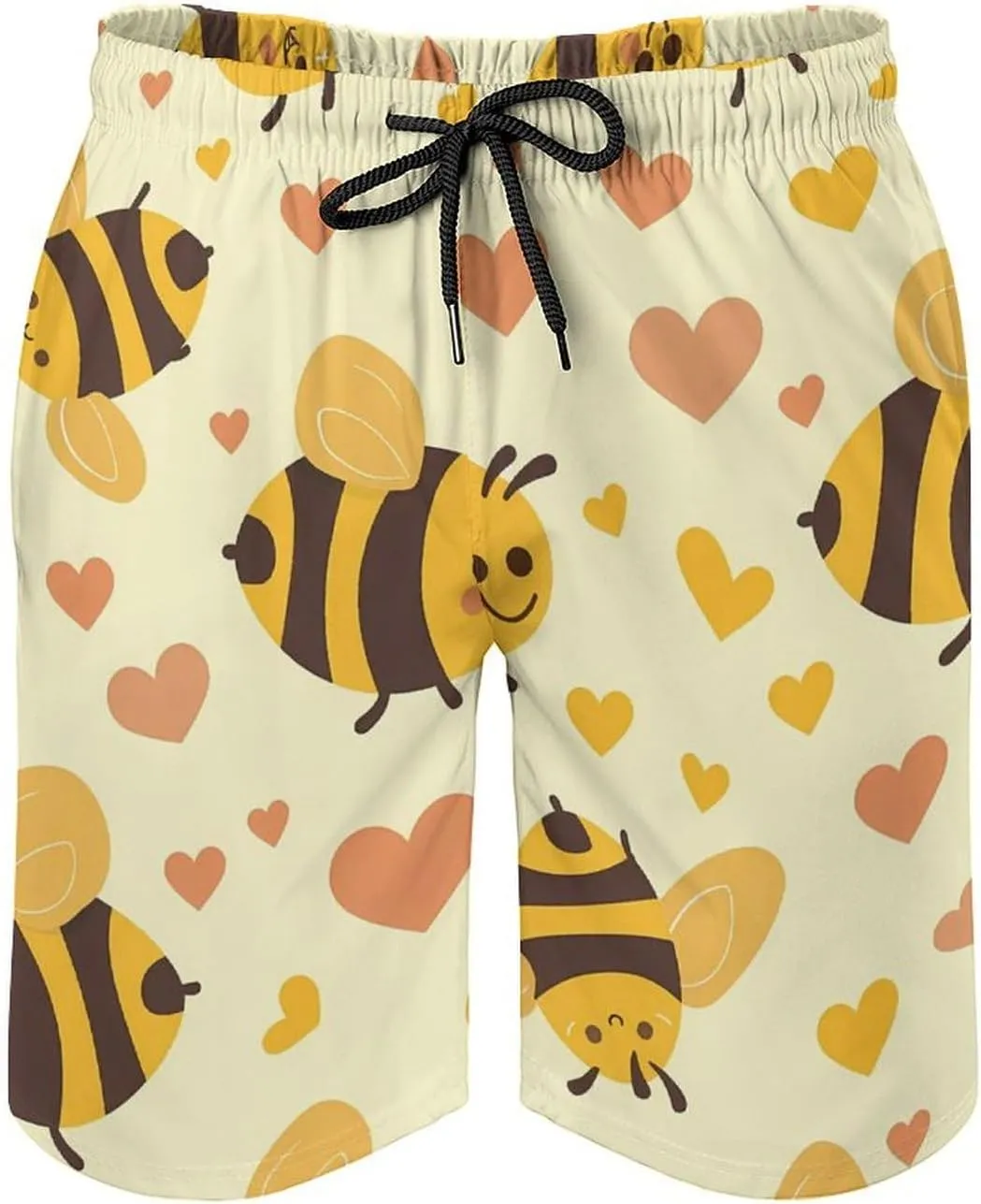 Flying Yellow Bees Hearts Men's Swim Trunks Quick Dry Board Shorts Breathable Summer Beach Shorts Bathing Suits