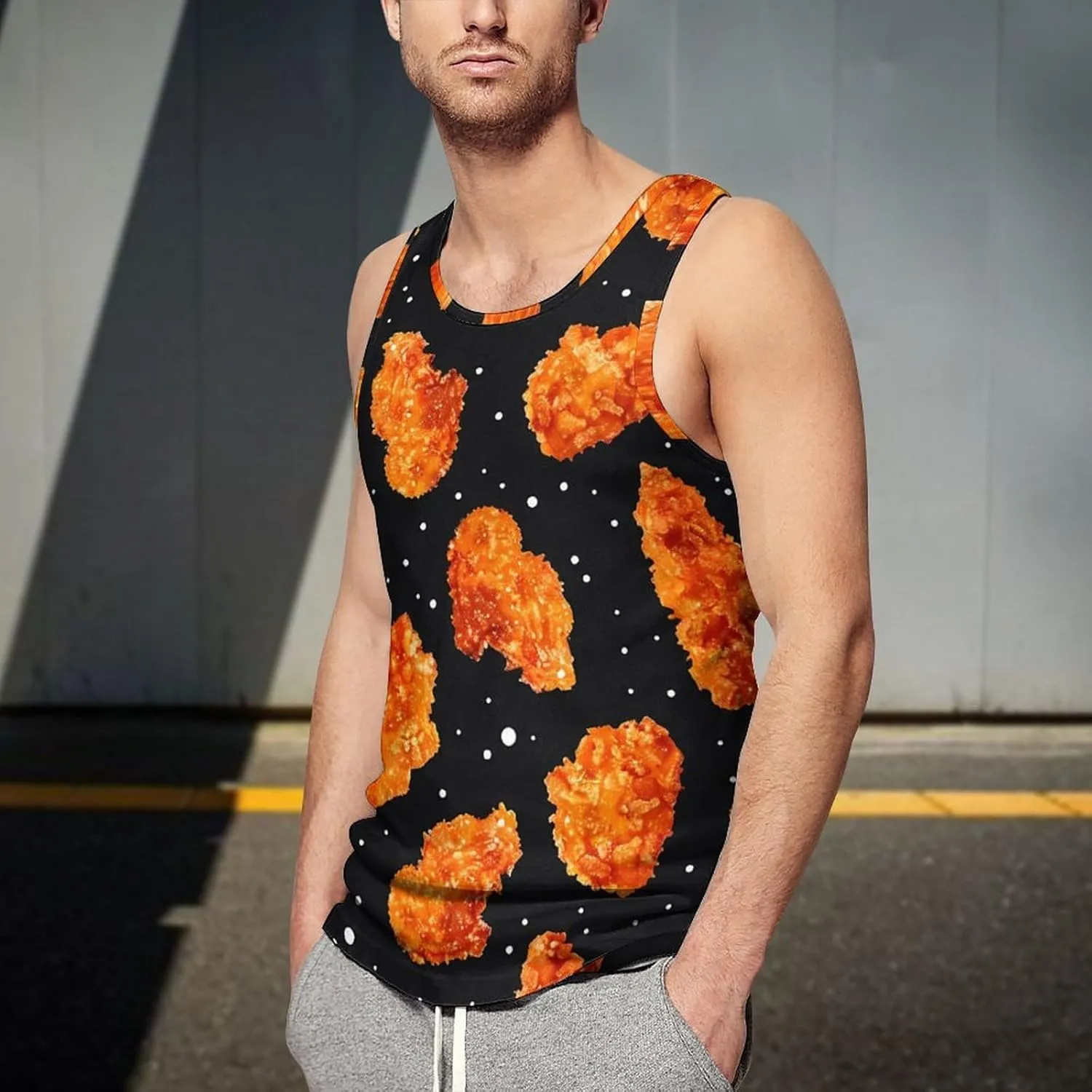 Fried Chicken Nuggets Men's Tank Tops Summer Sleeveless T-Shirts Gym Workout Tee Casual Beach Tee