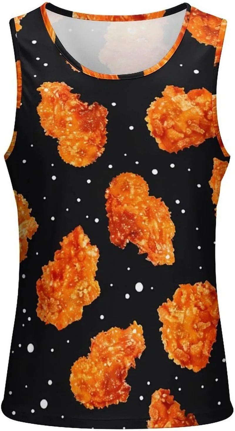 Fried Chicken Nuggets Men's Tank Tops Summer Sleeveless T-Shirts Gym Workout Tee Casual Beach Tee
