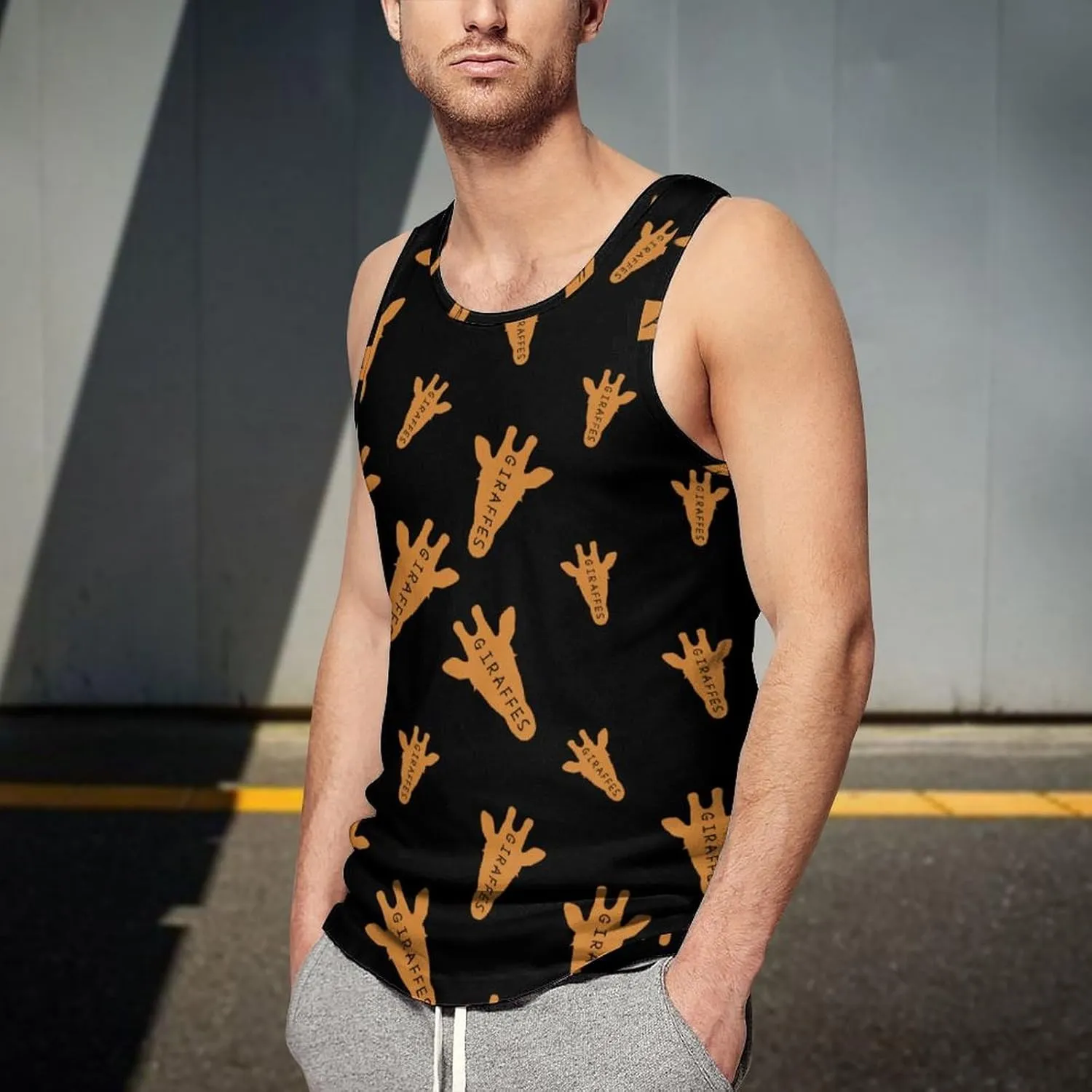 Funny Giraffe Head Men's Tank Tops Summer Sleeveless T-Shirts Gym Workout Tee Casual Beach Tee