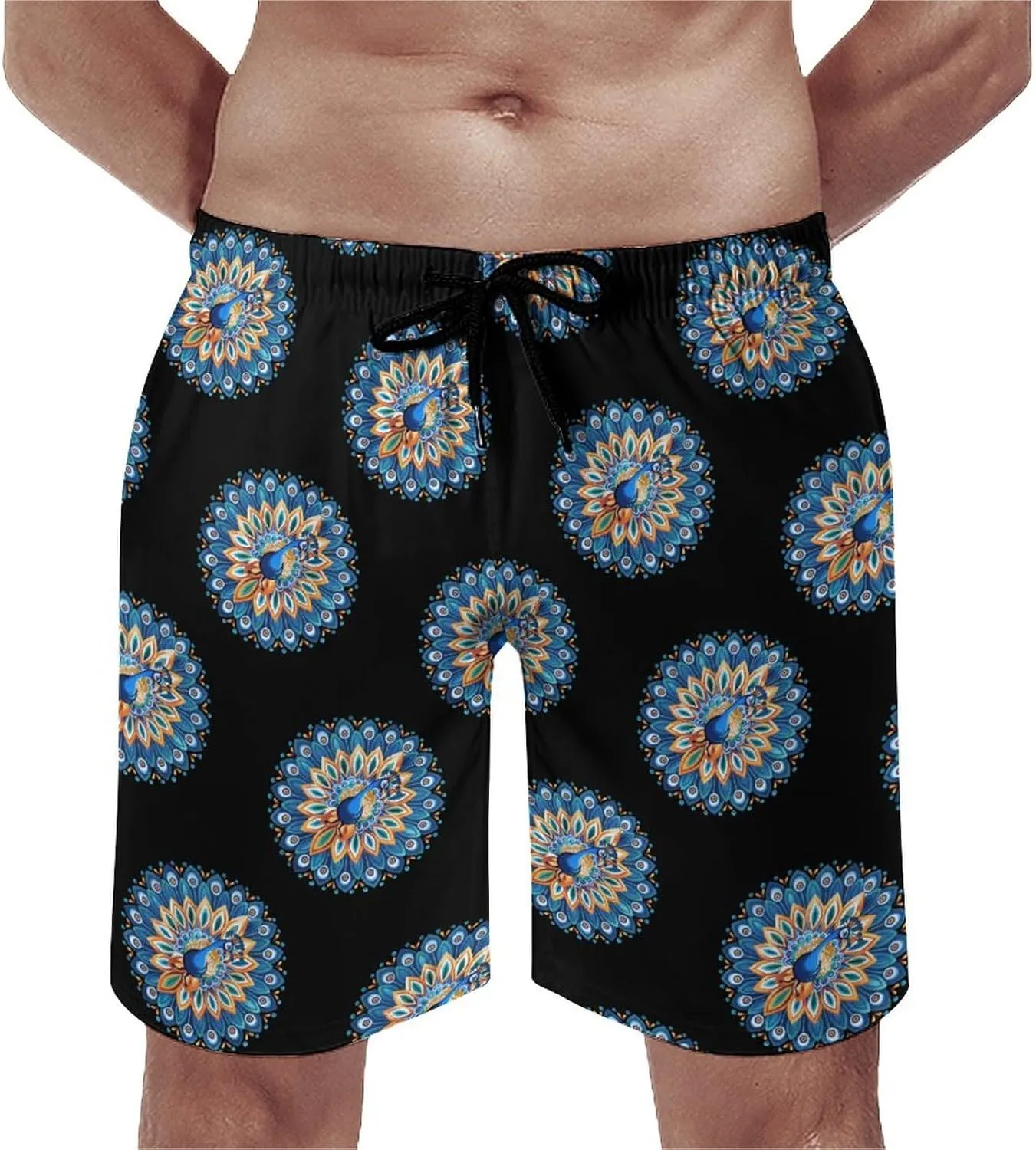 Funny Peacock Art Men's Swim Trunks Quick Dry Board Shorts Breathable Summer Beach Shorts Bathing Suits
