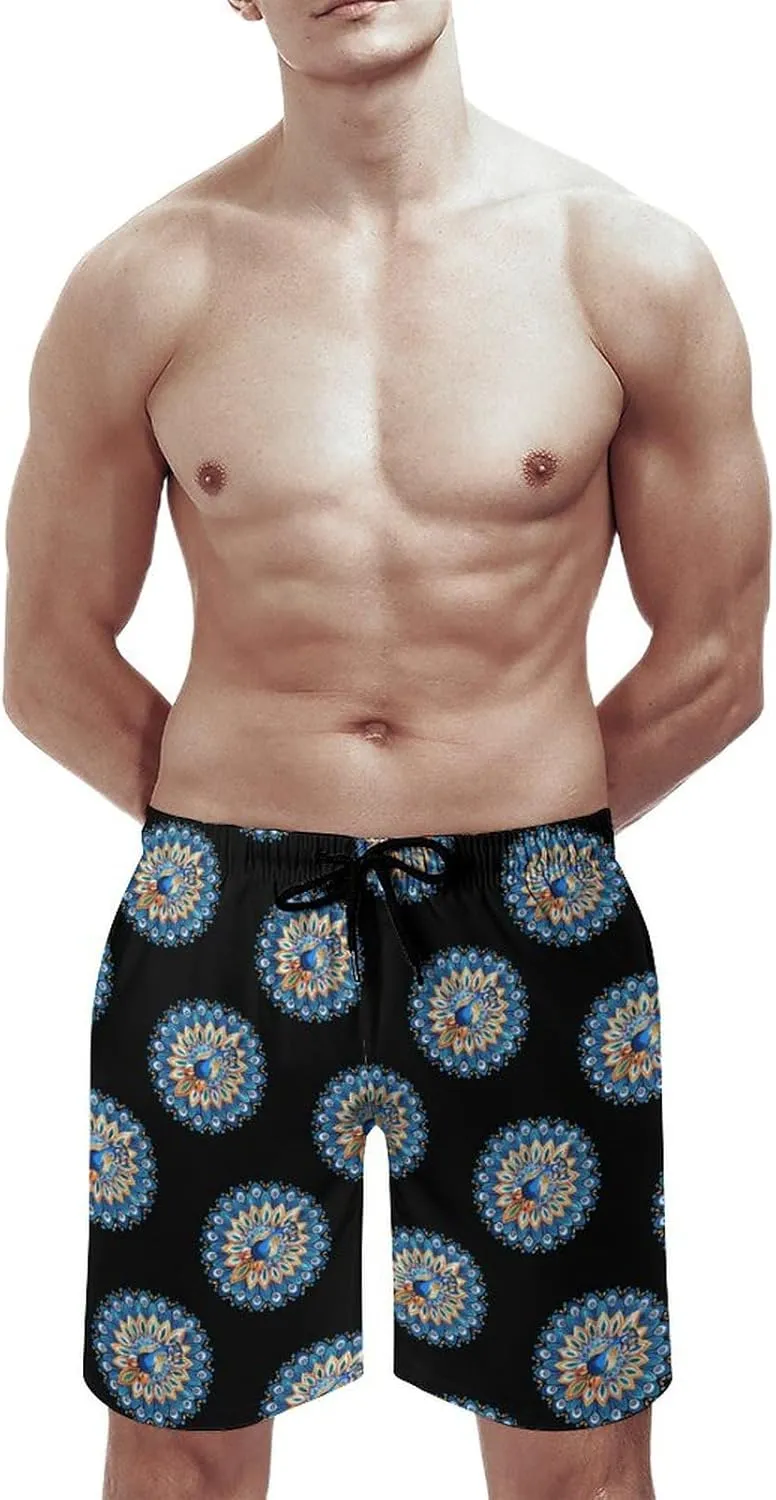 Funny Peacock Art Men's Swim Trunks Quick Dry Board Shorts Breathable Summer Beach Shorts Bathing Suits