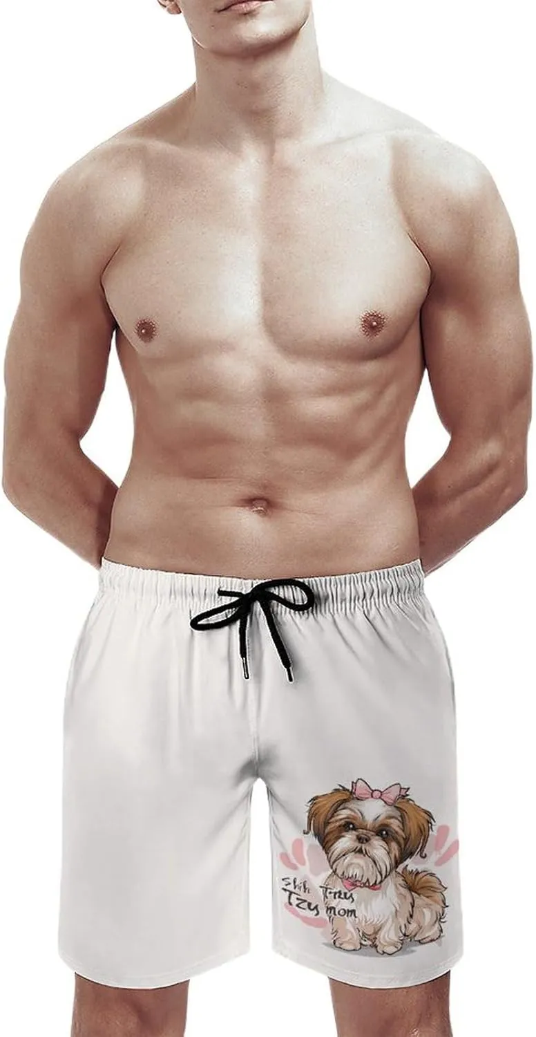 Funny Shih Tzu Mom Men's Swim Trunks Quick Dry Board Shorts Breathable Summer Beach Shorts Bathing Suits