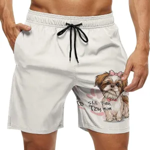 Funny Shih Tzu Mom Men's Swim Trunks Quick Dry Board Shorts Breathable Summer Beach Shorts Bathing Suits