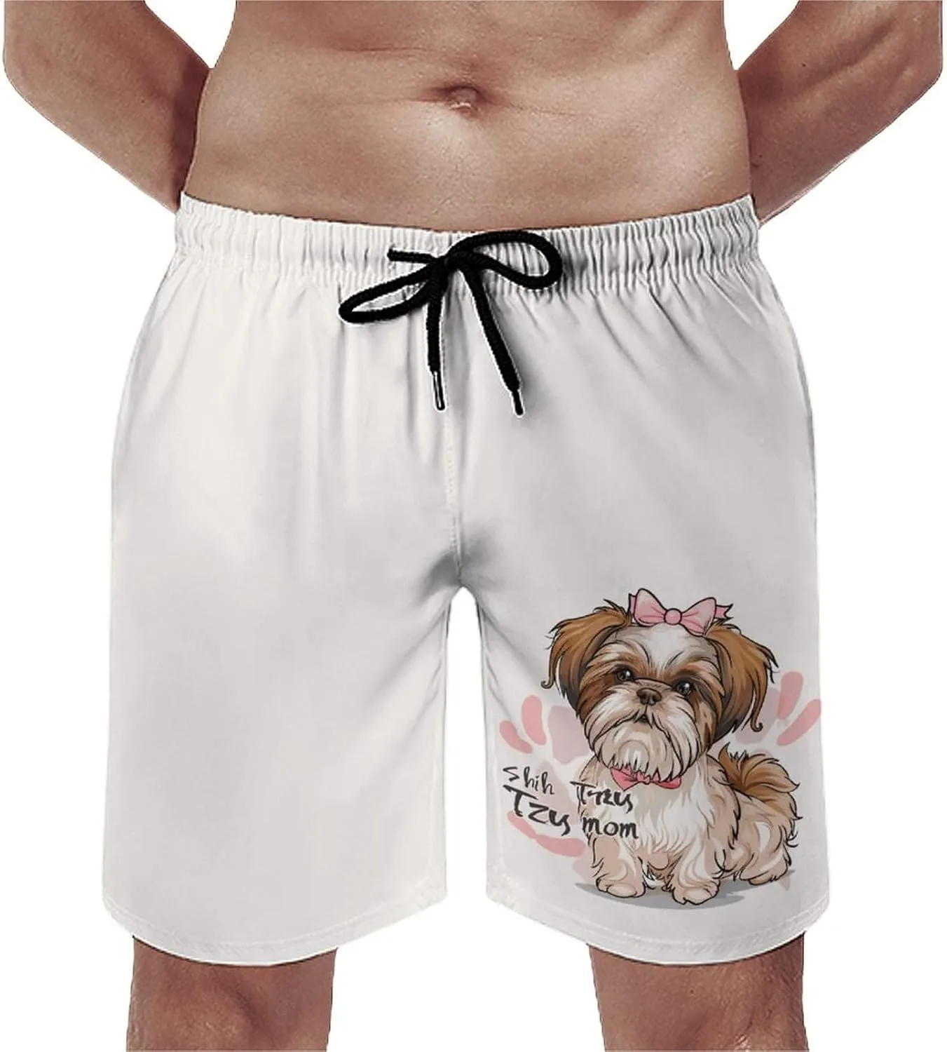Funny Shih Tzu Mom Men's Swim Trunks Quick Dry Board Shorts Breathable Summer Beach Shorts Bathing Suits
