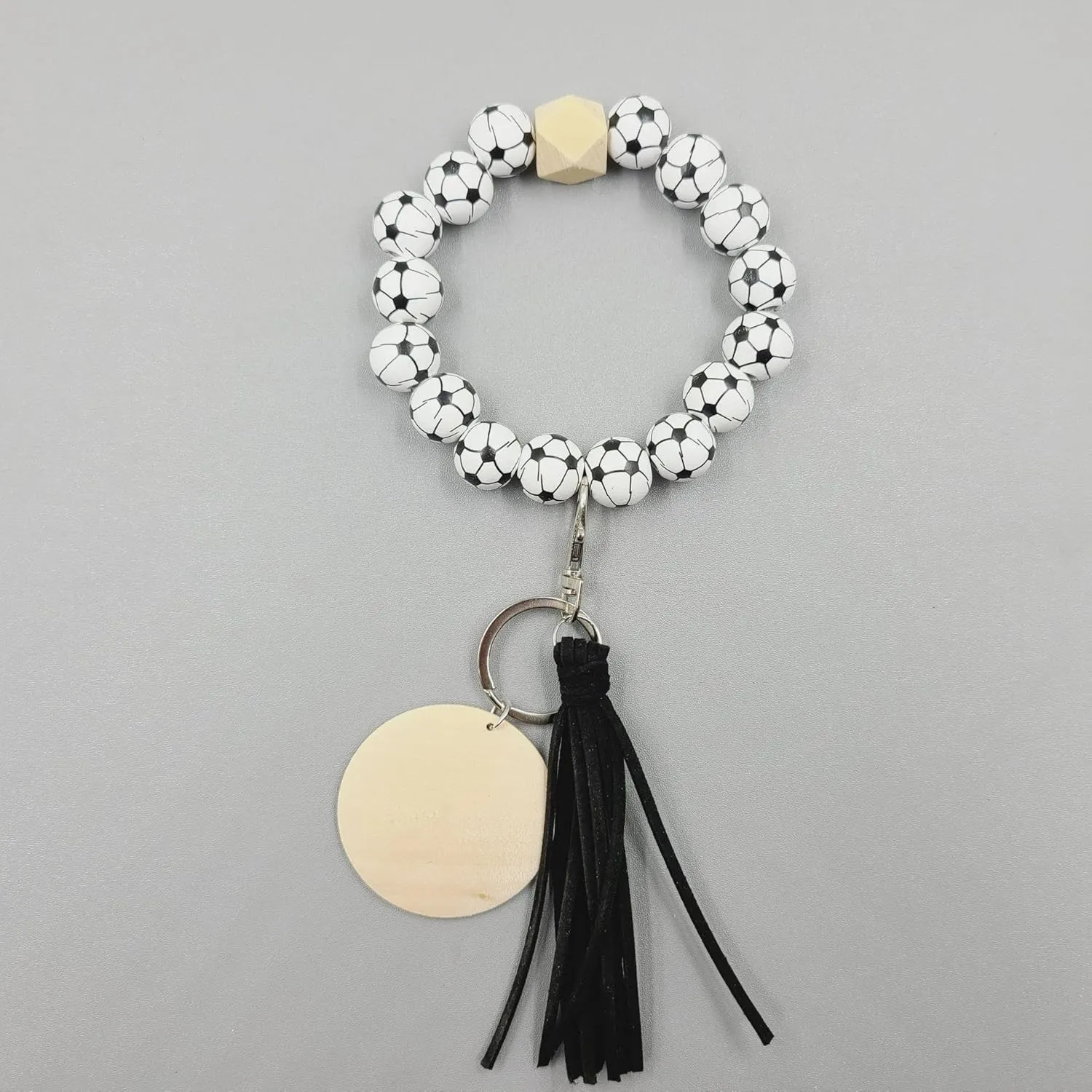Fuqimanman2020 Wooden Bead Sports Charm Wristlet Keychain Softball Baseball Wood Tassel Key Ring