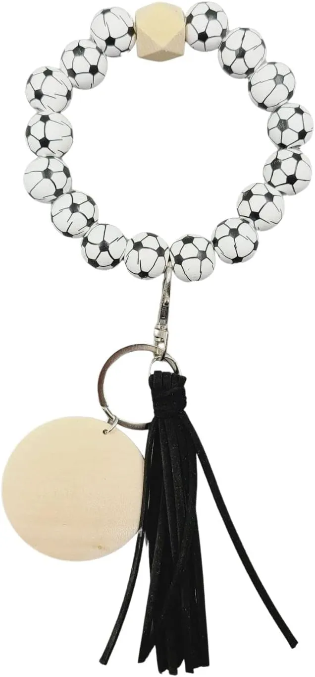 Fuqimanman2020 Wooden Bead Sports Charm Wristlet Keychain Softball Baseball Wood Tassel Key Ring