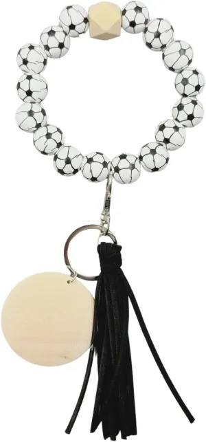 Fuqimanman2020 Wooden Bead Sports Charm Wristlet Keychain Softball Baseball Wood Tassel Key Ring