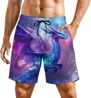 G-alaxy Dragon Casual Beach Shorts for Men Elastic Waist Drawstring Swim Shorts With Compression Liner