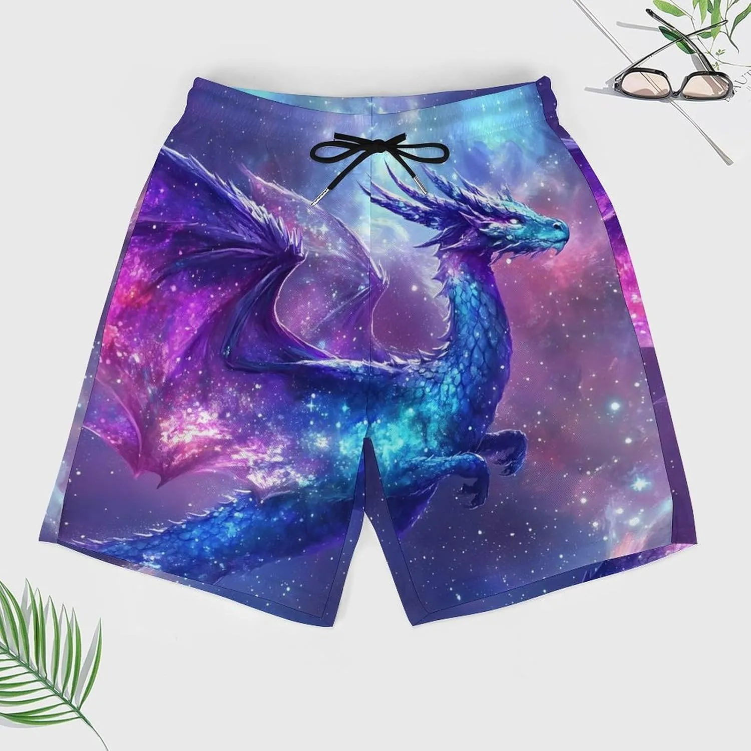 G-alaxy Dragon Casual Beach Shorts for Men Elastic Waist Drawstring Swim Shorts With Compression Liner
