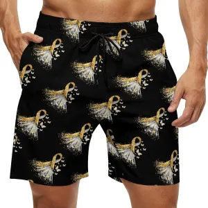 Golden Cancer Awareness Ribbon Men's Swim Trunks Quick Dry Board Shorts Breathable Summer Beach Shorts Bathing Suits