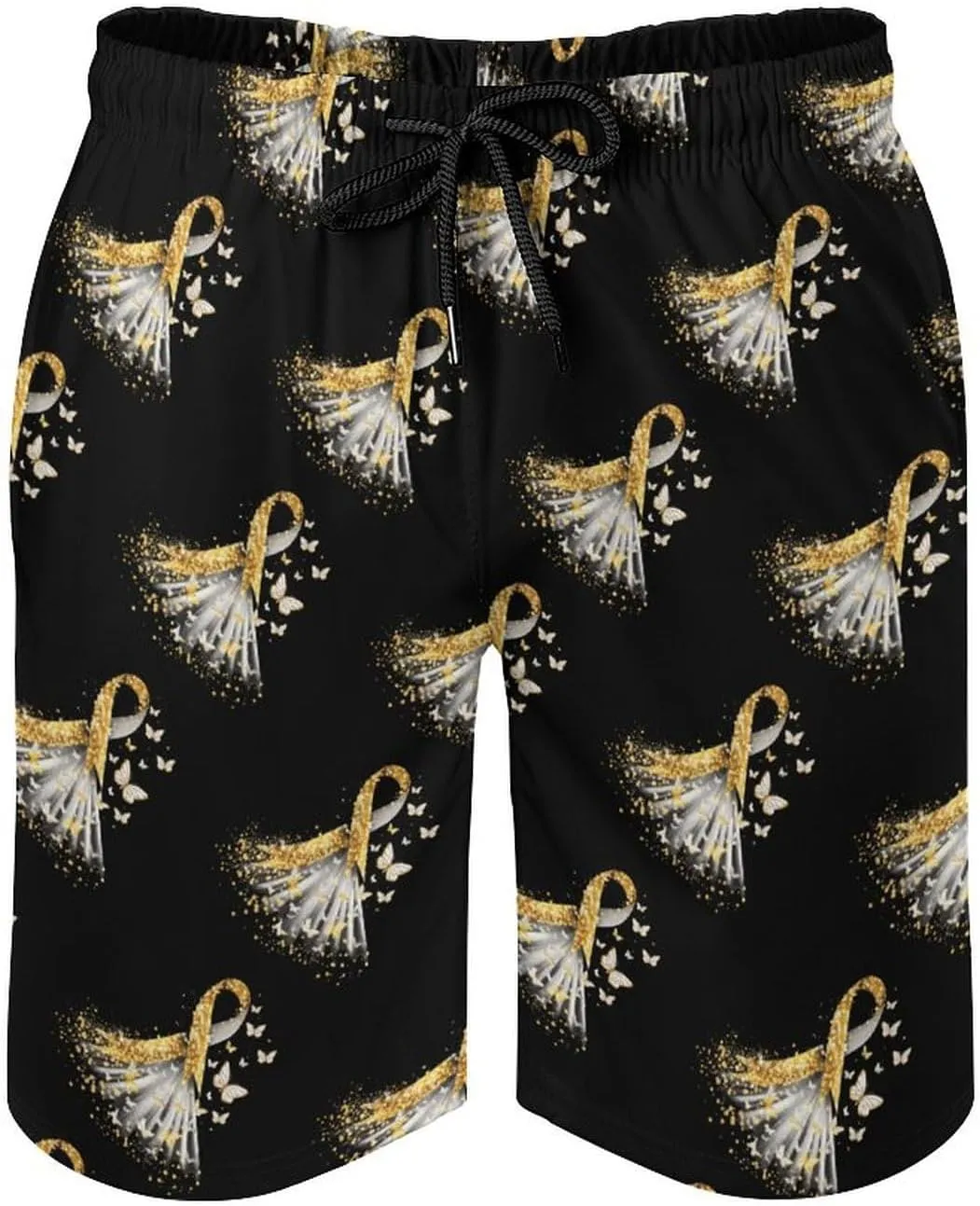 Golden Cancer Awareness Ribbon Men's Swim Trunks Quick Dry Board Shorts Breathable Summer Beach Shorts Bathing Suits