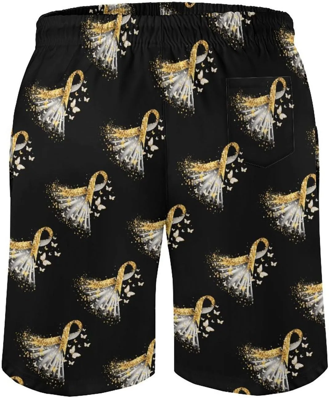 Golden Cancer Awareness Ribbon Men's Swim Trunks Quick Dry Board Shorts Breathable Summer Beach Shorts Bathing Suits