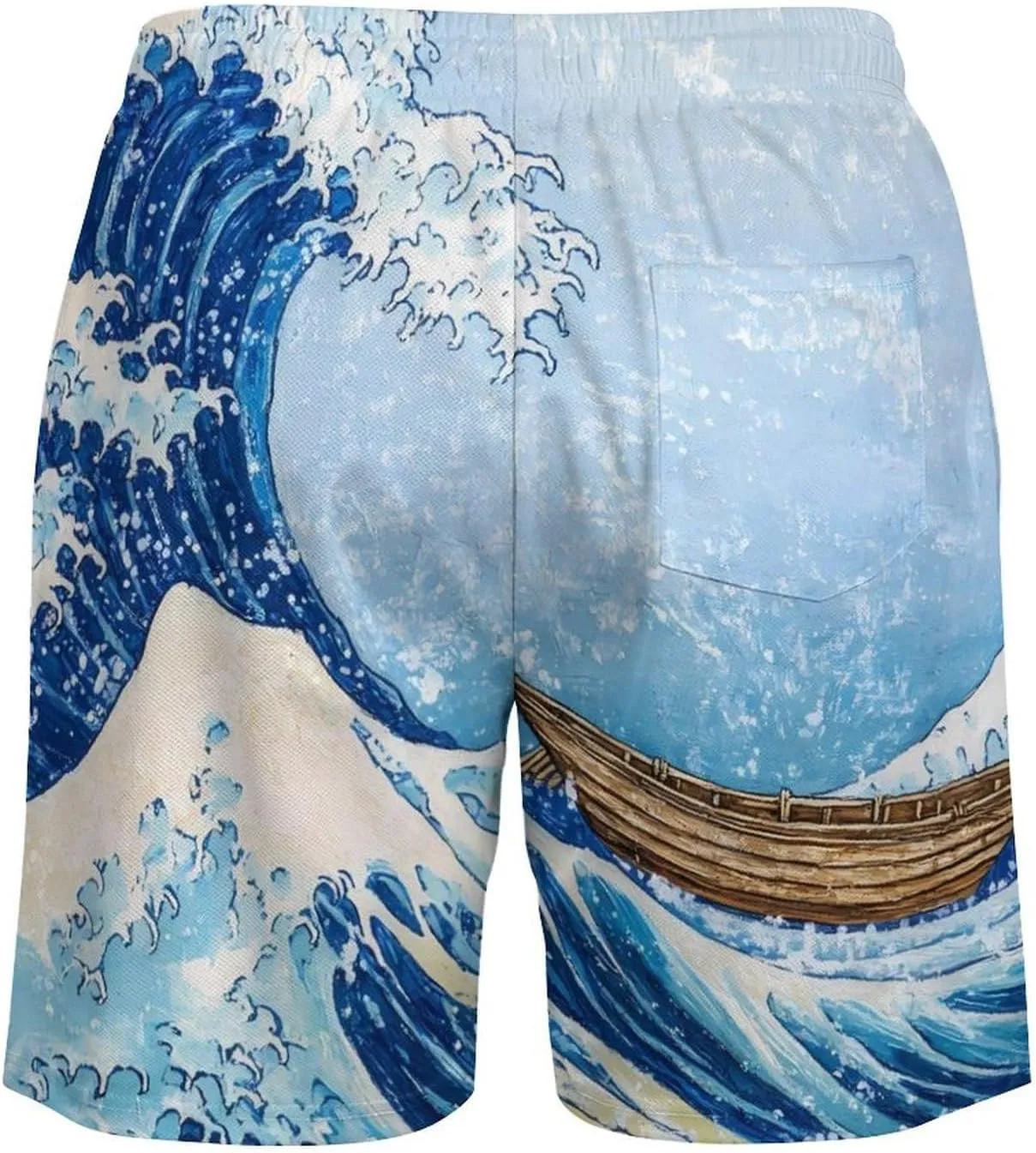Great Wave Casual Beach Shorts for Men Elastic Waist Drawstring Swim Shorts With Compression Liner