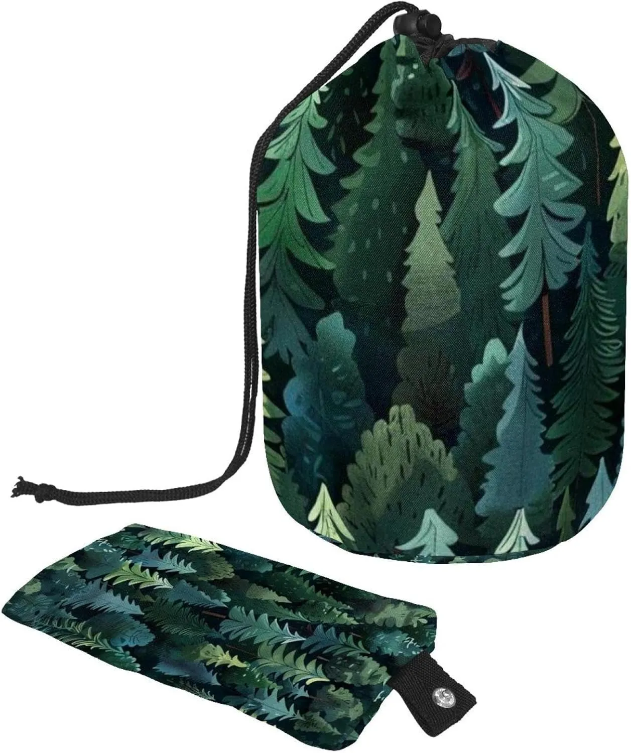 Green Deep Forest and Trees Travel Cosmetic Bags Makeup Bag for Women, Foldable Drawstring Travel Cosmetic Bags, Portable Toiletry Bucket Bag