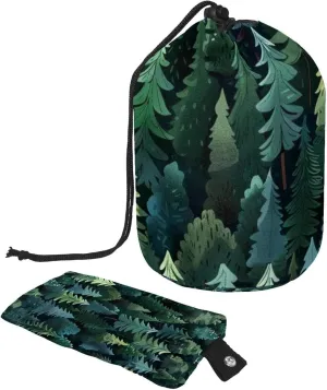 Green Deep Forest and Trees Travel Cosmetic Bags Makeup Bag for Women, Foldable Drawstring Travel Cosmetic Bags, Portable Toiletry Bucket Bag