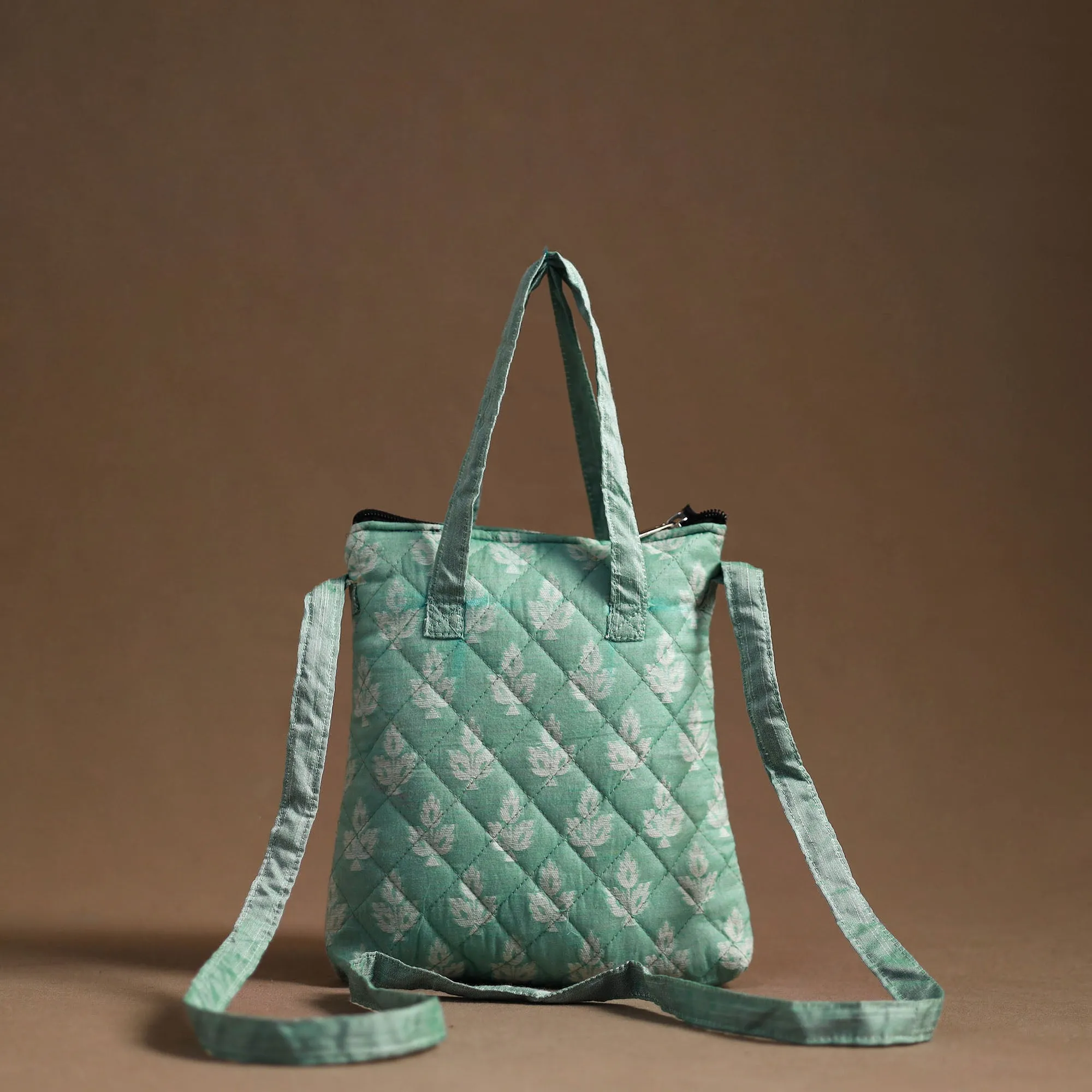 Green - Handcrafted Quilted Silk Sling Bag 15
