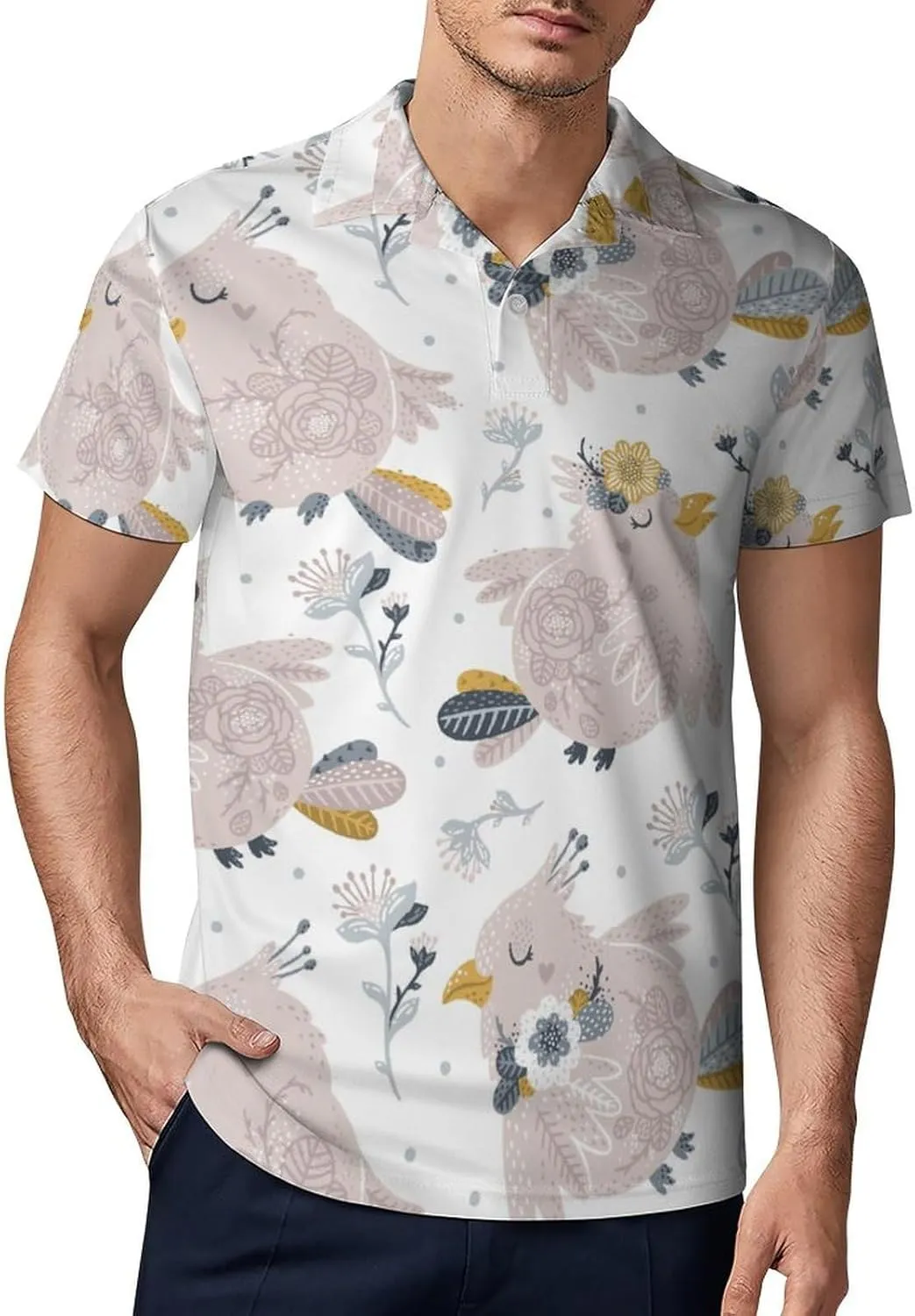 Green PlantPattern Men's Short Sleeve Classic Fit Performance Moisture Wicking Polo (Available in Big & Tall)