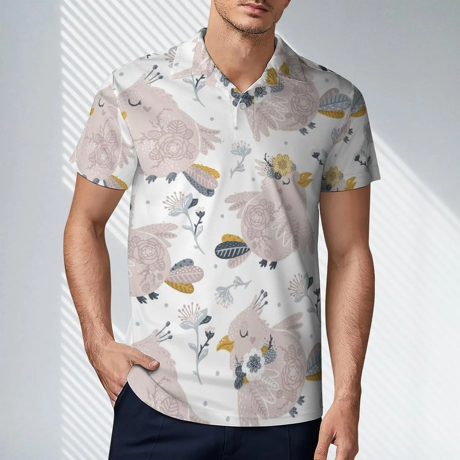 Green PlantPattern Men's Short Sleeve Classic Fit Performance Moisture Wicking Polo (Available in Big & Tall)
