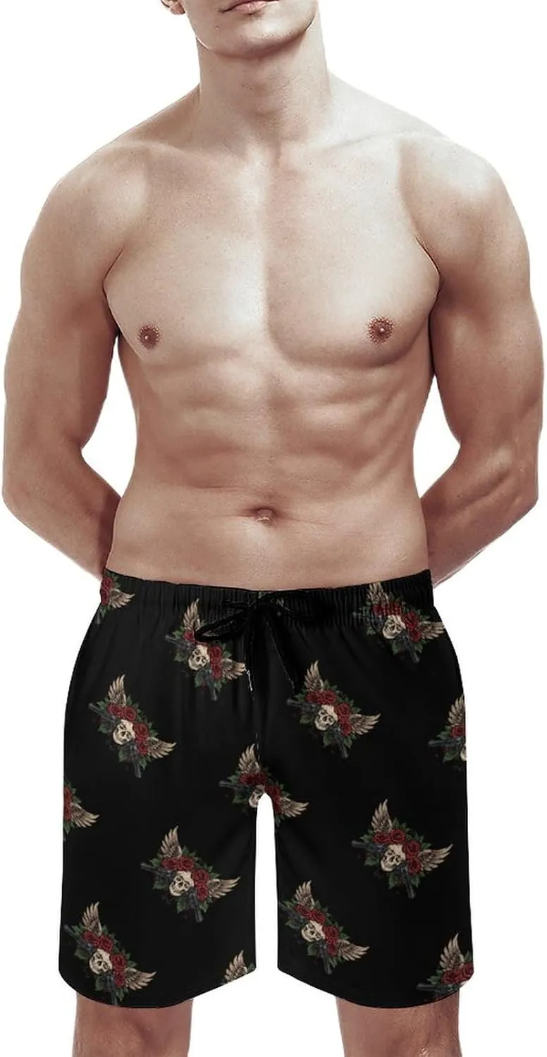 Gun Skull Men's Swim Trunks Quick Dry Board Shorts Breathable Summer Beach Shorts Bathing Suits