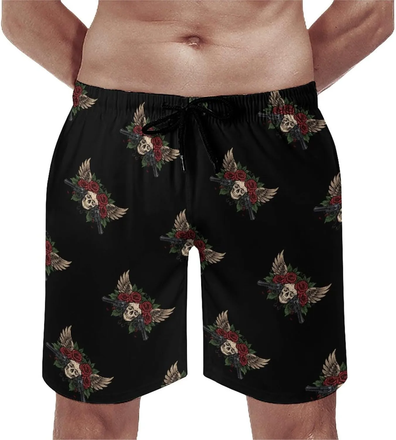 Gun Skull Men's Swim Trunks Quick Dry Board Shorts Breathable Summer Beach Shorts Bathing Suits