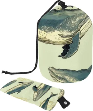 Hand-painted Whales Seaweed Travel Cosmetic Bags Makeup Bag for Women, Foldable Drawstring Travel Cosmetic Bags, Portable Toiletry Bucket Bag