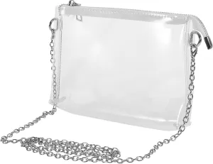 Handbag Crossbody Bag for Women Plastic Stadium Purse Zipper Pouch Mobile Phone and Card Holder Silver