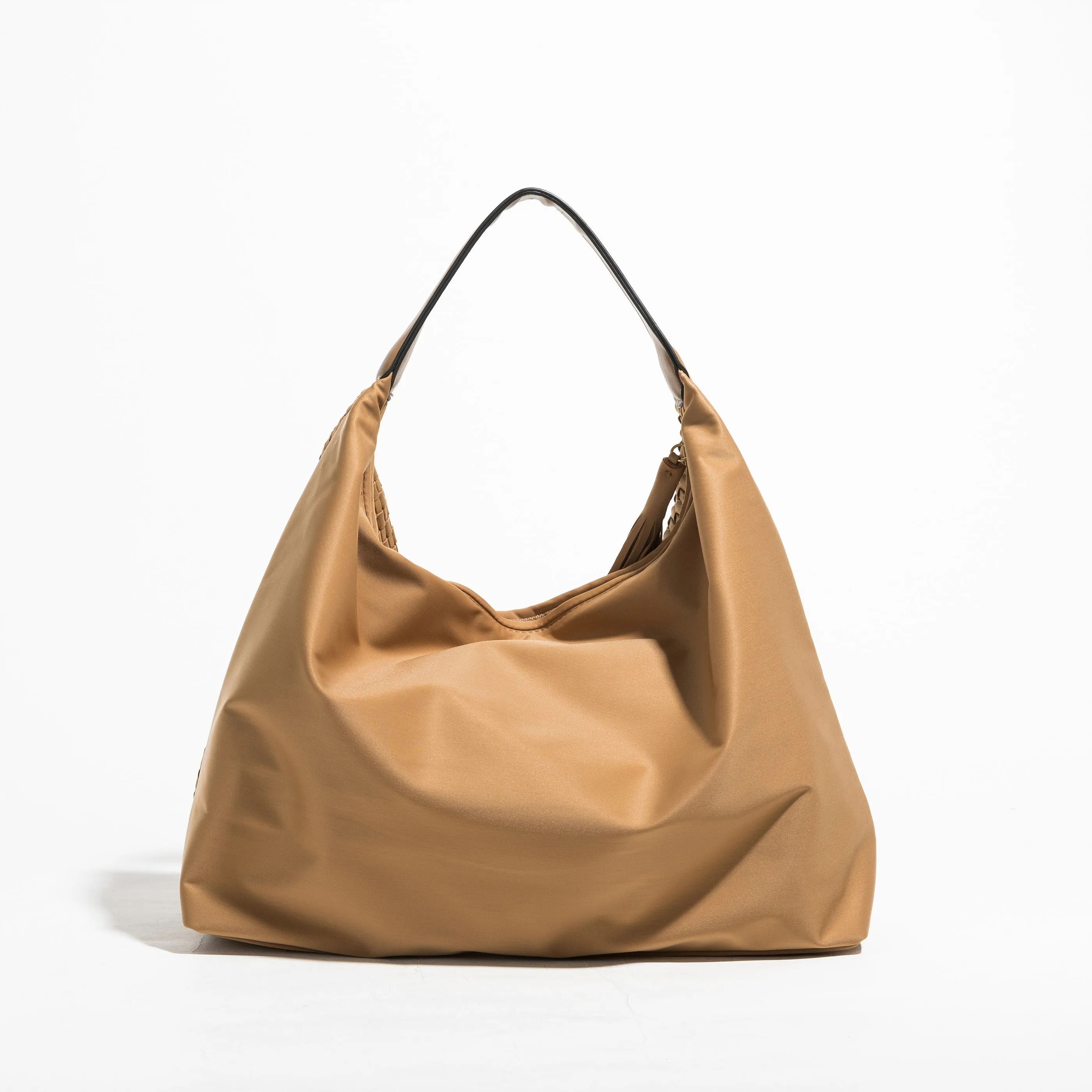 Handmade Woven Top Handle Hobo Handbag With Tassel