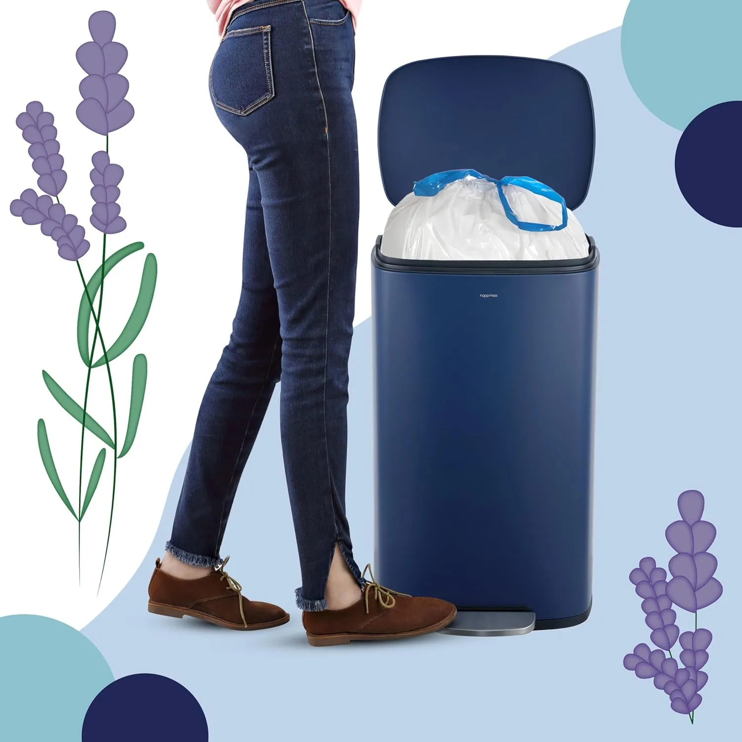 happimess HPM3101A-WHITE 8-Gallon Lavender Scented Drawstring Trash Can Liner, White (60-Count, 3-Packs of 20 Liners)