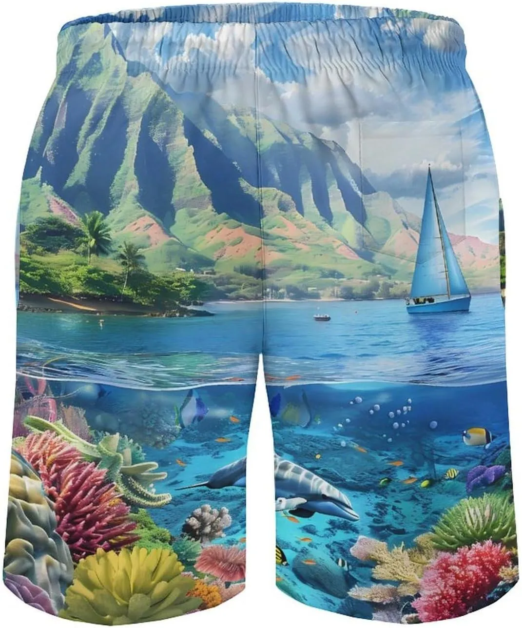 Hawaiian Life Sea Fish Men's Swim Trunks Quick Dry Board Shorts Breathable Summer Beach Shorts Bathing Suits