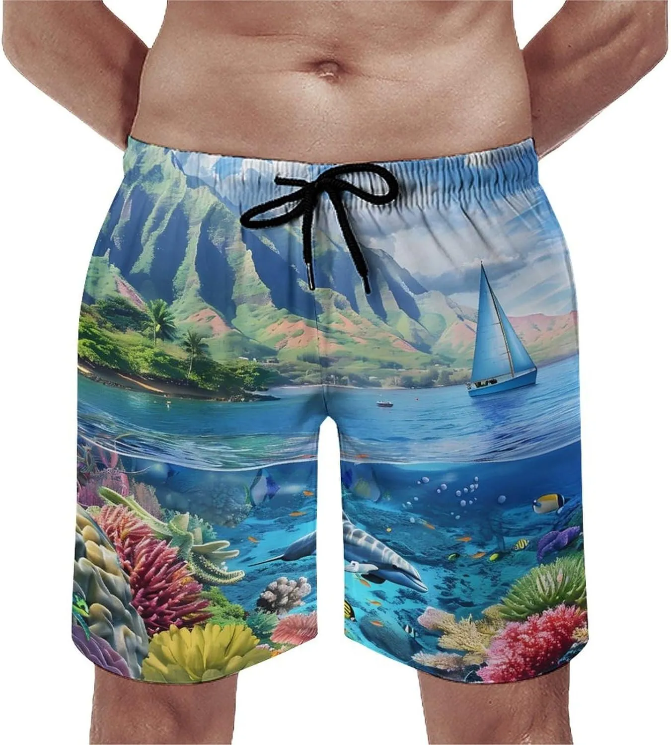 Hawaiian Life Sea Fish Men's Swim Trunks Quick Dry Board Shorts Breathable Summer Beach Shorts Bathing Suits