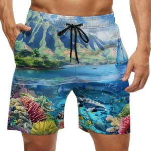 Hawaiian Life Sea Fish Men's Swim Trunks Quick Dry Board Shorts Breathable Summer Beach Shorts Bathing Suits