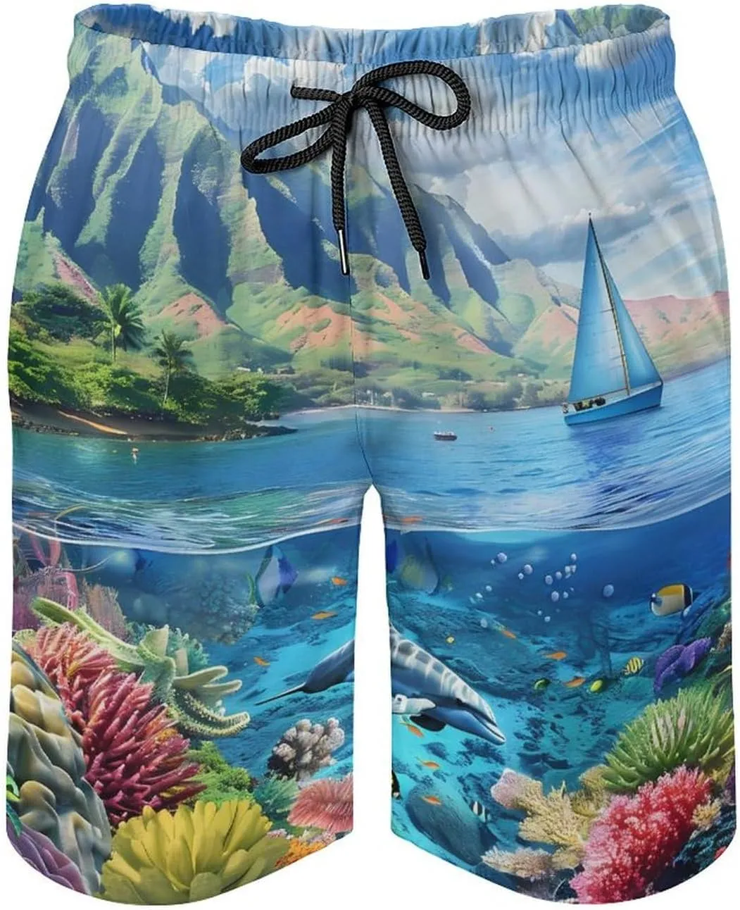 Hawaiian Life Sea Fish Men's Swim Trunks Quick Dry Board Shorts Breathable Summer Beach Shorts Bathing Suits