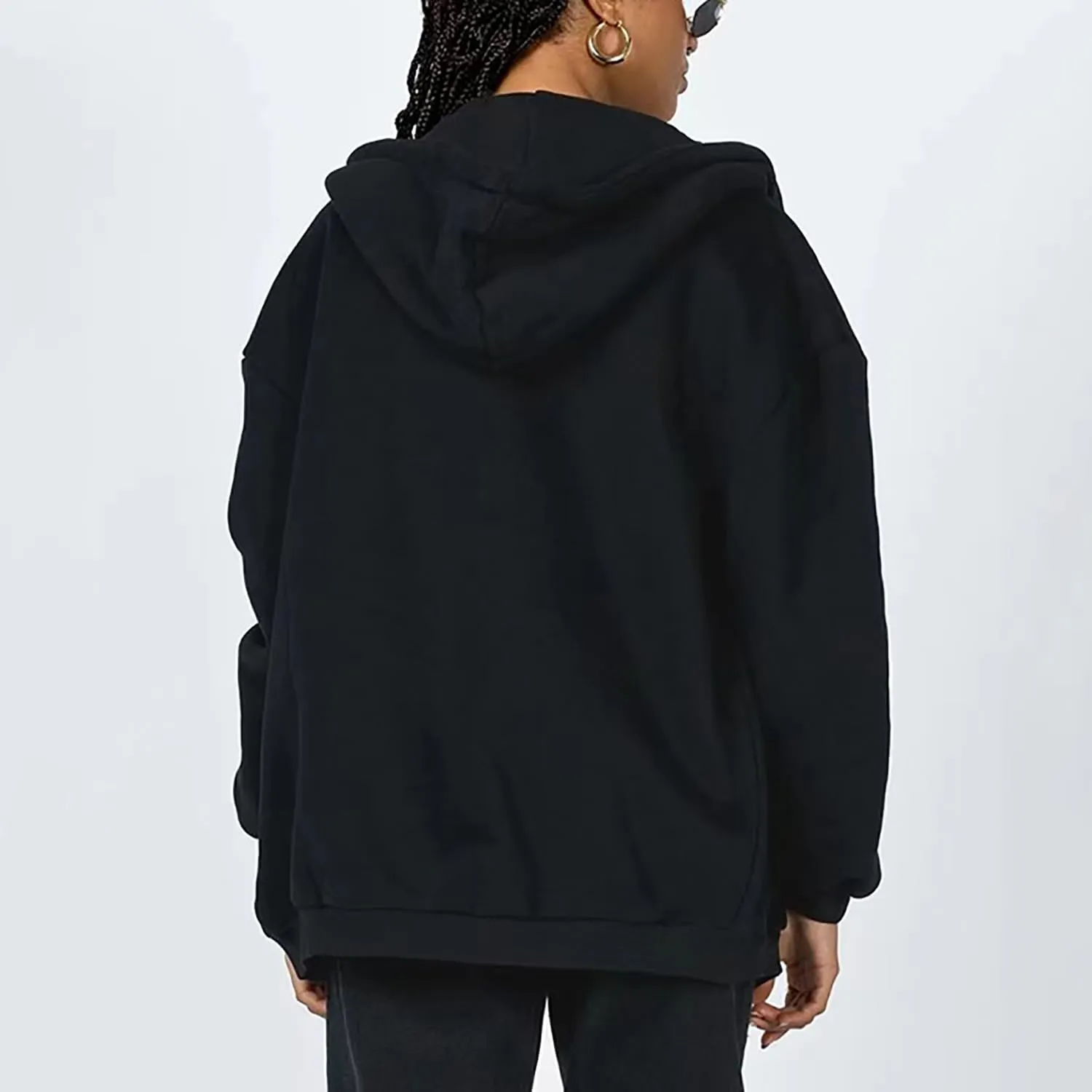 HBER Women's Oversized Zip Up Hoodies Solid Sweatshirts Y2K Clothes Teen Girl Fall Casual Long Sleeve Jackets with Pockets