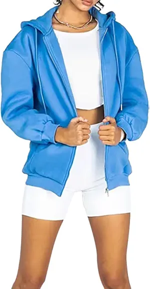 HBER Women's Oversized Zip Up Hoodies Solid Sweatshirts Y2K Clothes Teen Girl Fall Casual Long Sleeve Jackets with Pockets