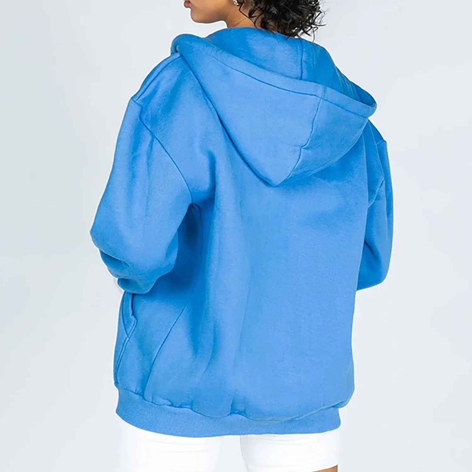 HBER Women's Oversized Zip Up Hoodies Solid Sweatshirts Y2K Clothes Teen Girl Fall Casual Long Sleeve Jackets with Pockets